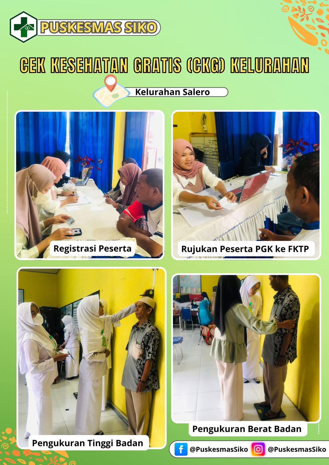 Kegiatan Puskesmas Siko Kolaborasi Tim PKG Bersama JKN Pada Pemeriksaan Kesehatan Gratis  di Kelurahan Salero